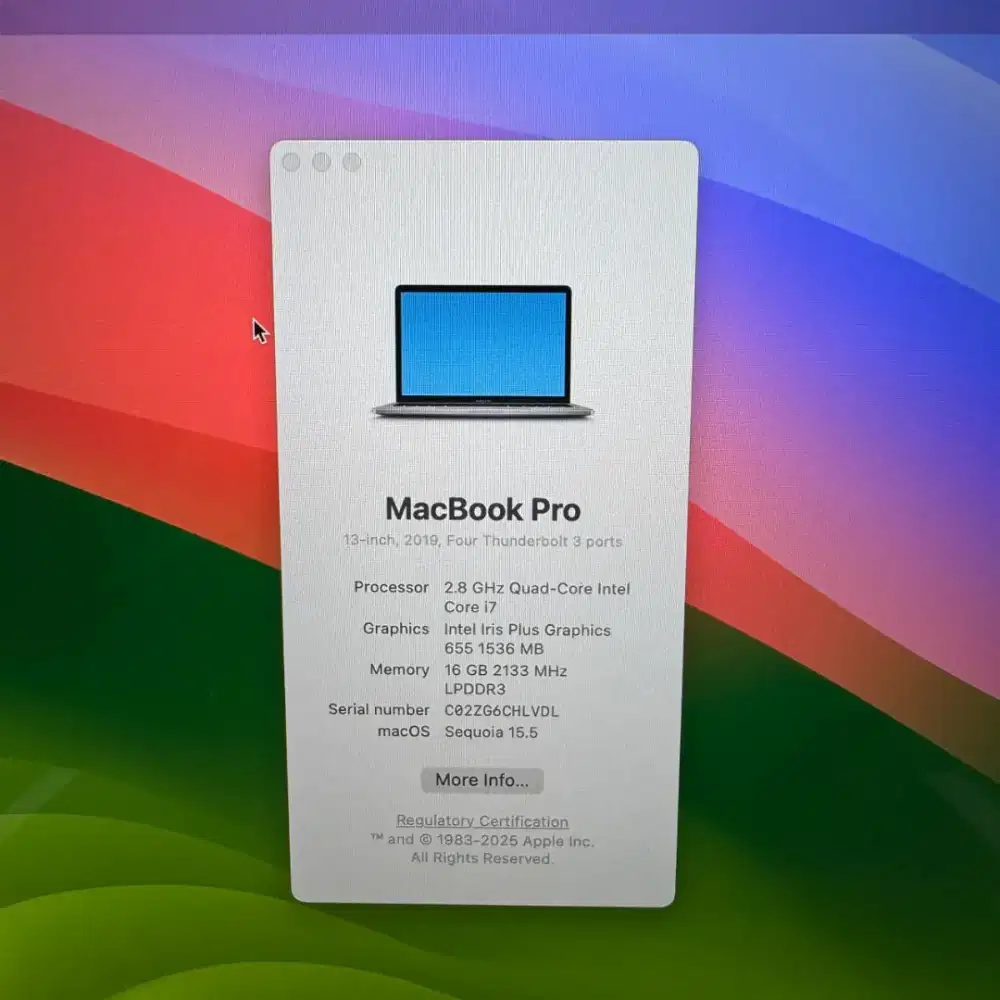 Macbook Pro 2019 Touchbar Ram 16 Ssd 512 Layar 13 inch Grey Core I7