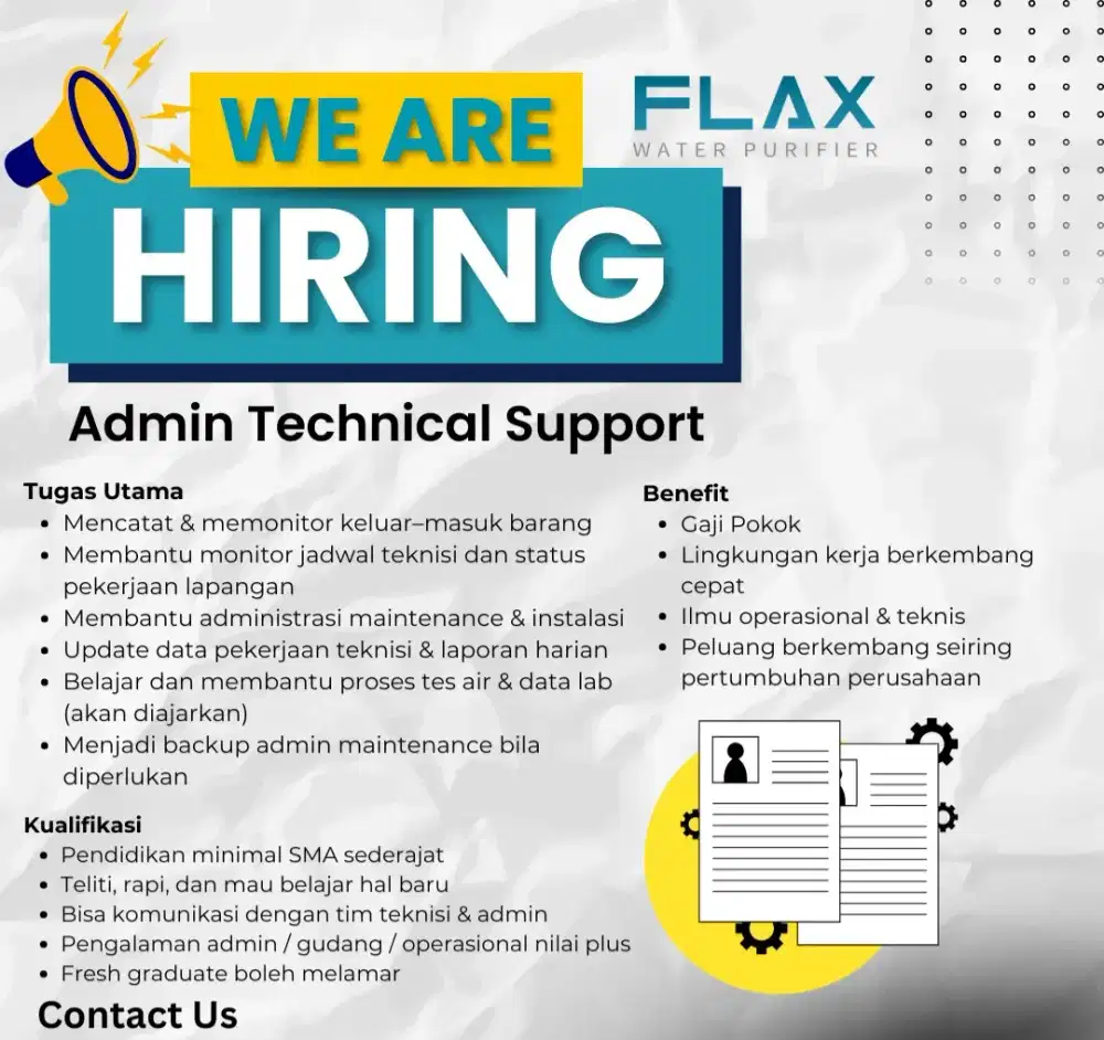 Dibutuhkan admin technical support