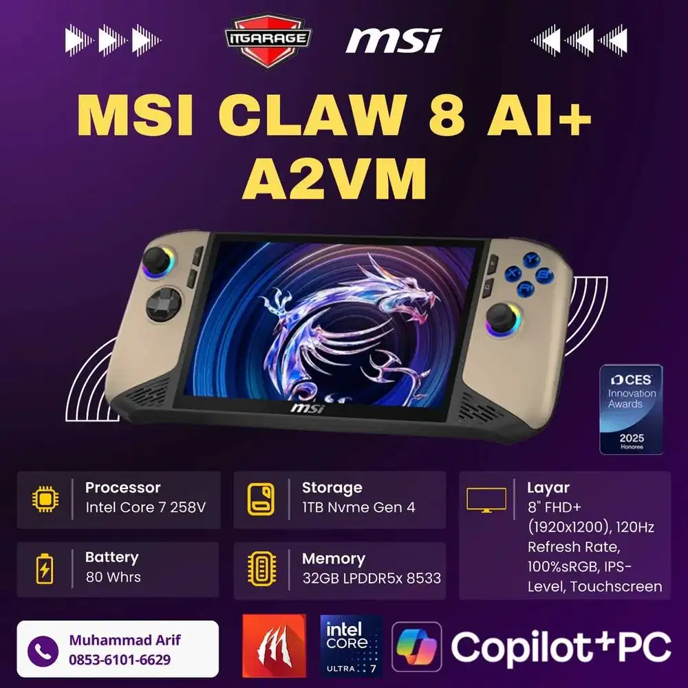 PROMO! MSI Claw 8 AI+ Core Ultra 7 32GB 1TB 120Hz Touch Garansi Resmi