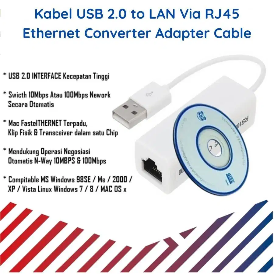 Adaptor Kabel USB 2.0 to LAN via RJ45 Ethernet Converter Adapter