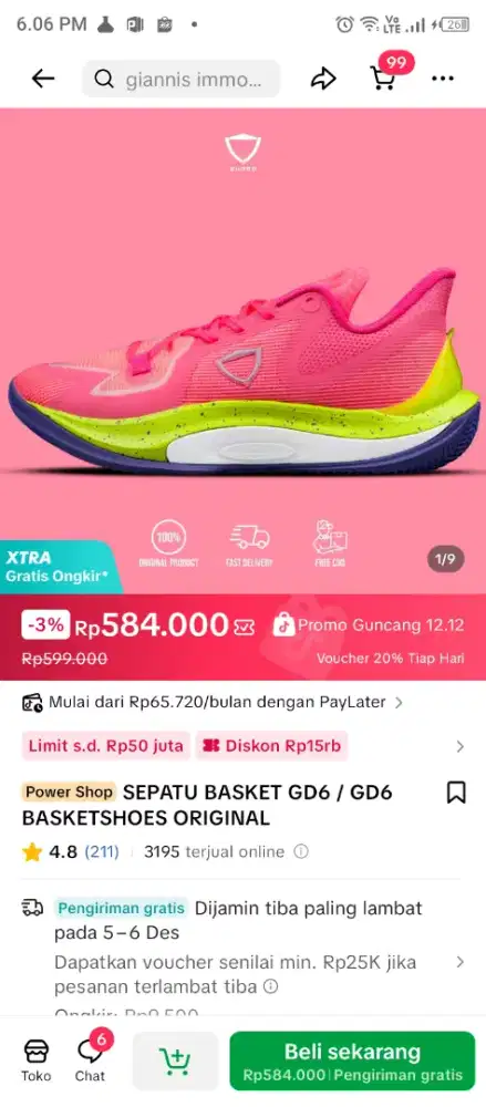 Sepatu Basket Ori Second