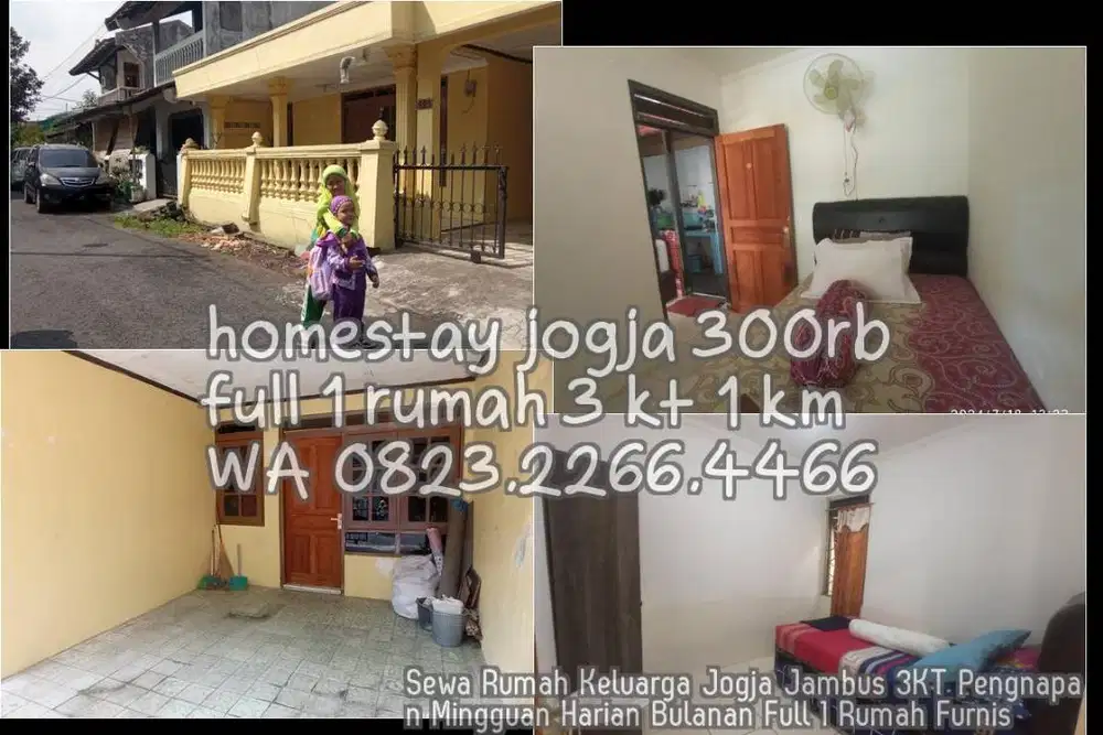 Sewa Rumah Keluarga Jogja Jambus 3KT Pengnapan Mingguan Harian Bulanan