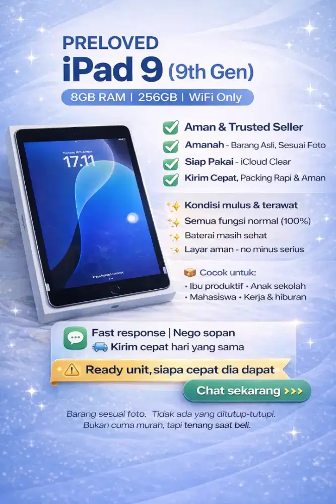 Ipad 9 wifi inter 8/256GB Mulus, terawat, siap pakai