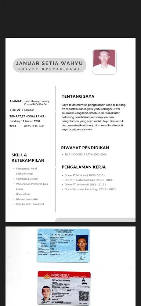 Saya mencari pekerjaan sebagai driver
