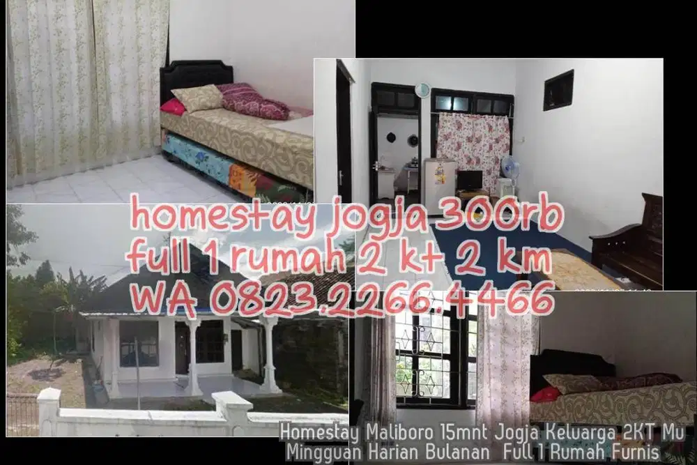 Homestay Maliboro 15mnt Jogja Keluarga 2KT Mu Mingguan Harian Bulanan