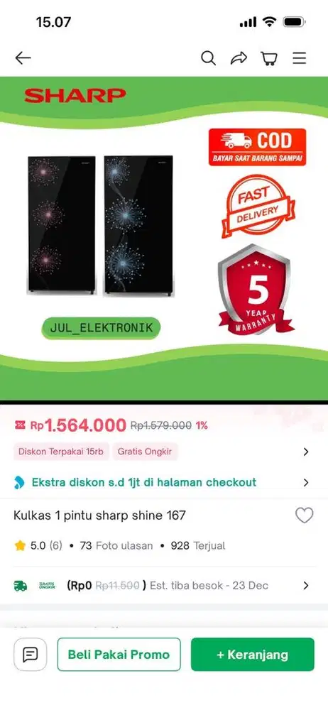 Kulkas sharp 1 pintu