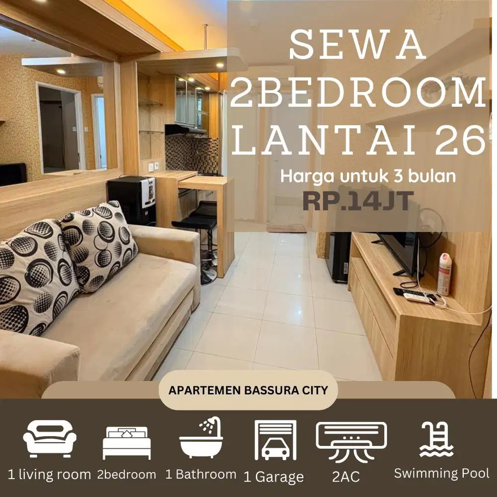 sewa 2 kamar full furnis rapih apartemen bassura city