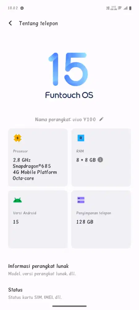 Jual HP vivo y100 4G 8+8/128