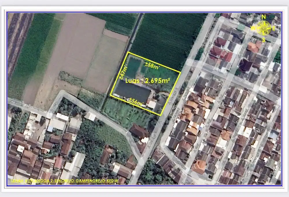 *Di jual Tanah NOL jalan raya Erlangga di area Perumahaan, Kediri*