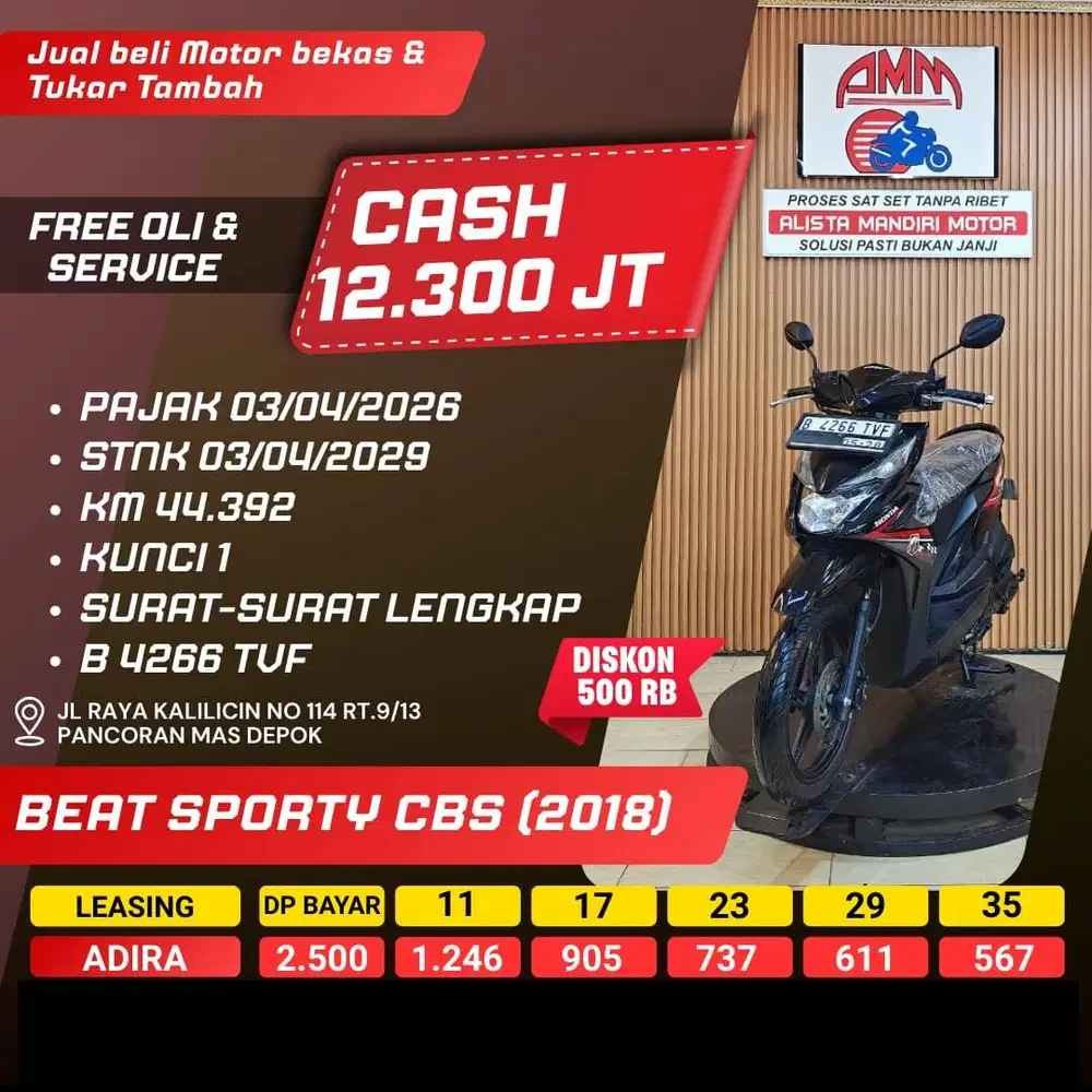 BEAT SPORTY CW TH 2018 BISA CASH/KREDIT/TT/BAYAR PAKAI CC/PAYLATER