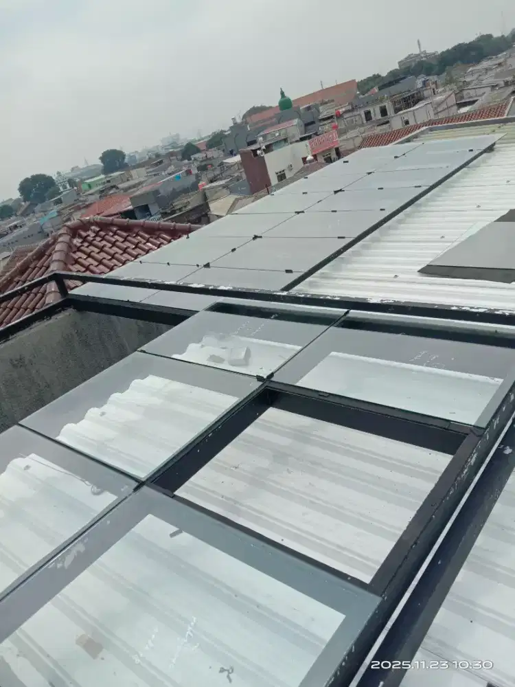 Kanopi kaca tempered 8mm model sliding manual