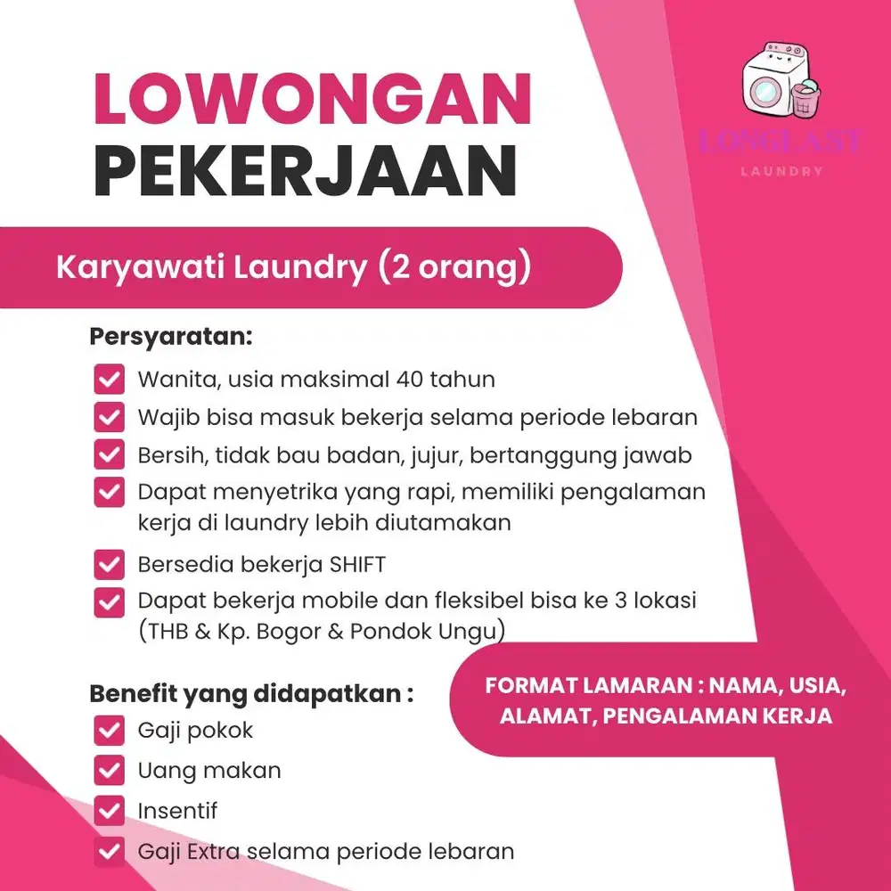 LOWONGAN KERJA LAUNDRY (2 ORANG)