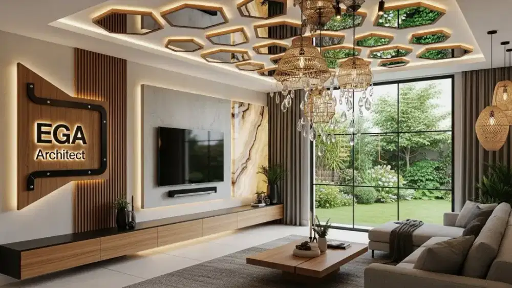 Backdrop tv interior jasa arsitek gading rejo