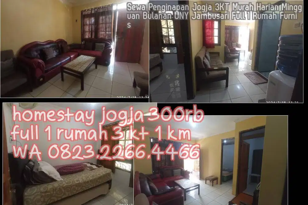 Sewa Penginapan Jogja 3KT Murah Harian Mingguan Bulanan UNY Jambusari