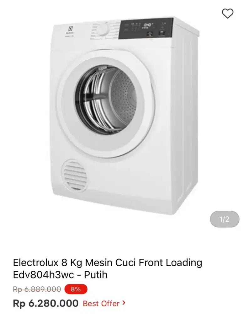 MESIN PENGERING ELECTROLUX FRONT LOADING EDV804H3WC 8KG