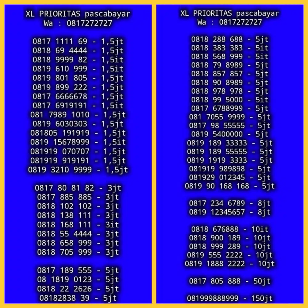 NOMOR CANTIK XL PRIORITAS PASCABAYAR