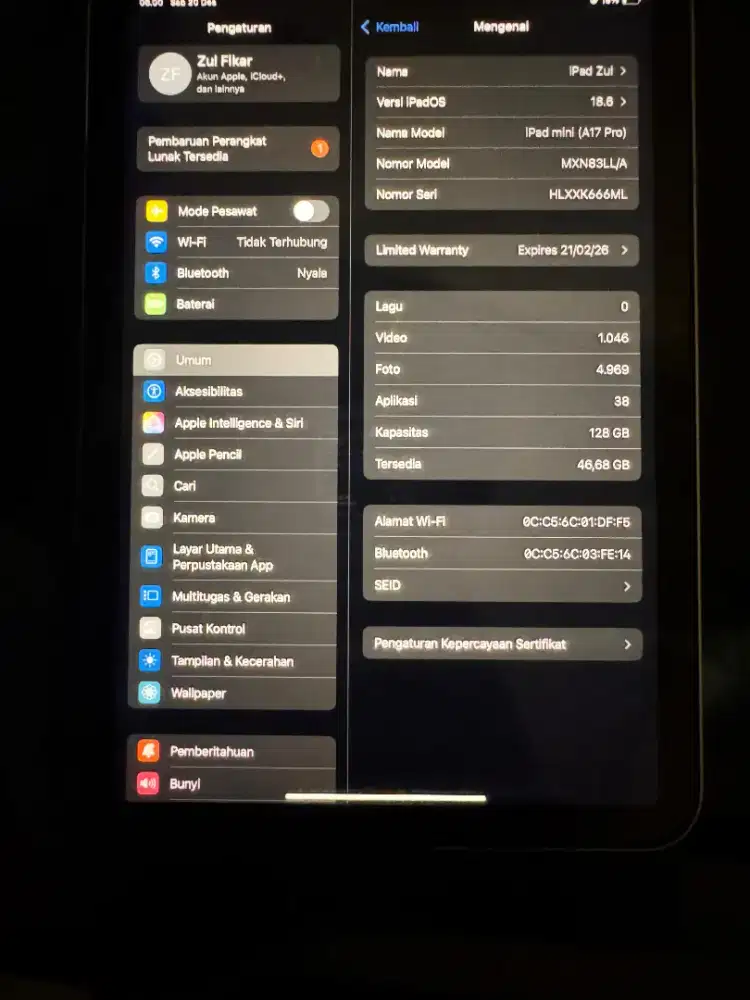 Ipad mini 7 inter LL/A pemakaian dari bulan 2 nego aja