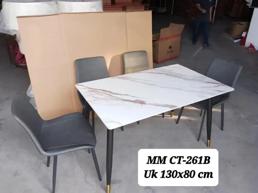 1 Set Meja Makan + 4 Kursi Marmer Minimalis Modern MM CT-261B