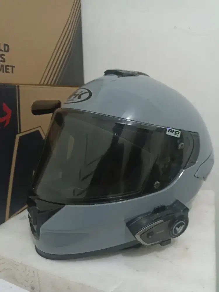 Helm NHK Mark 1 Grey Glossy Size XL + Intercom  Zacro Y80 2X Baca Desc