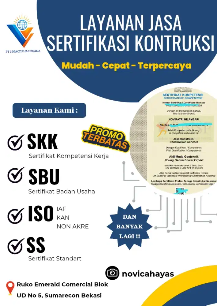 Layanan Sertifikasi dan Legalitas Profesi dan Badan Usaha Kontruksi