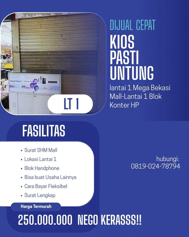 DIJUAL PALING MURAH SIAP UNTUNG Kios Blok HP LT 1
