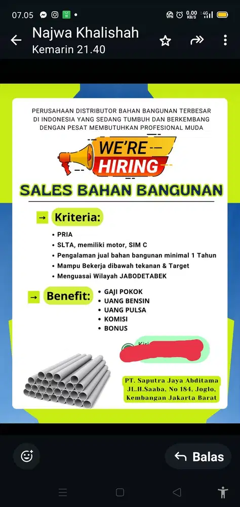 SALES PRODUK BAHAN BANGUNAN