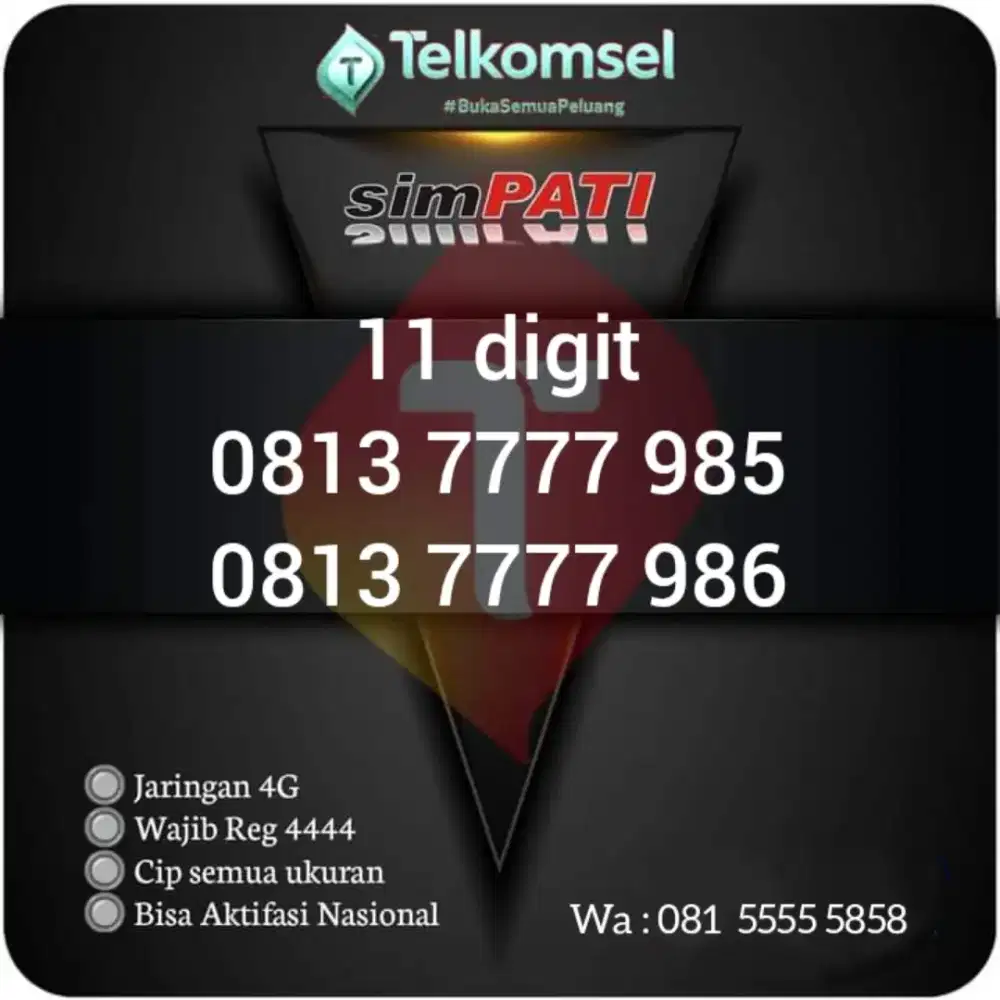 Nomor cantik Telkomsel prabayar 11digit 7777