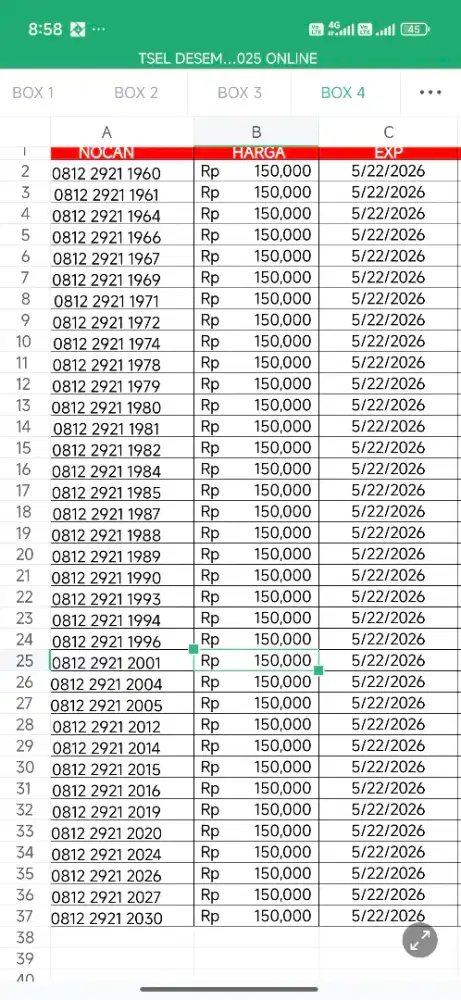 Nomor cantik telkomsel TANGGAL LAHIR