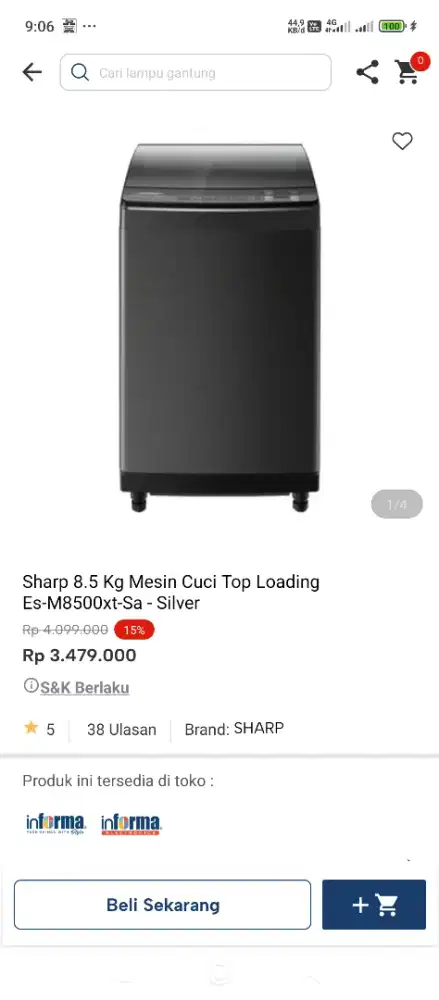 Sharp 8,5kg mesin cuci bisa cicilan tanpa DP pakai indodana