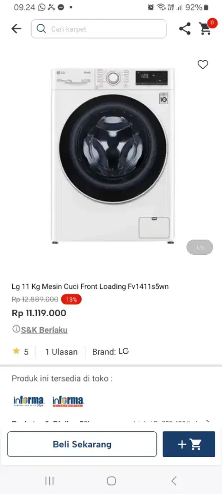 PROMO KREDIT LG 11 KG MESIN CUCI FRONT LOADING