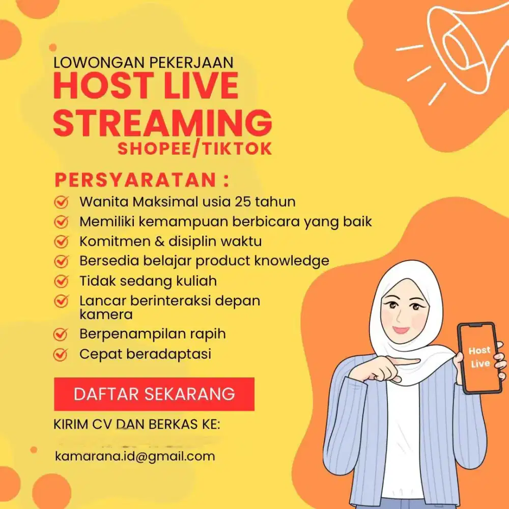 LOWONGAN KERJA HOST LIVE STREAMING