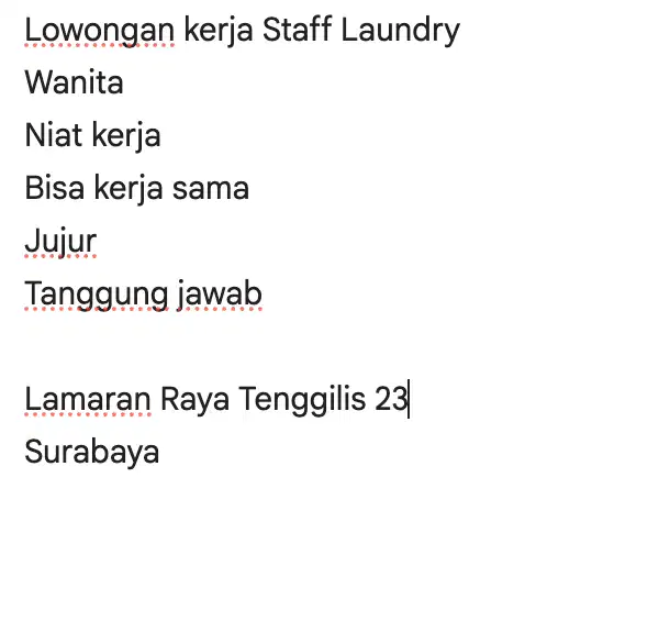 Lowongan Kerja Staff Laundry (wanita)