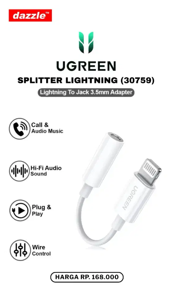 UGREEN SPLITTER LIGHTNING TO JACK 3.5MM (30759)