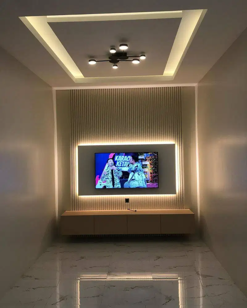 Backdrop tv minimalis kombinasi wallpanel