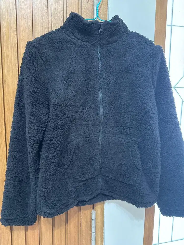 Jaket Zipper PLACE Bulu Anak Hitam