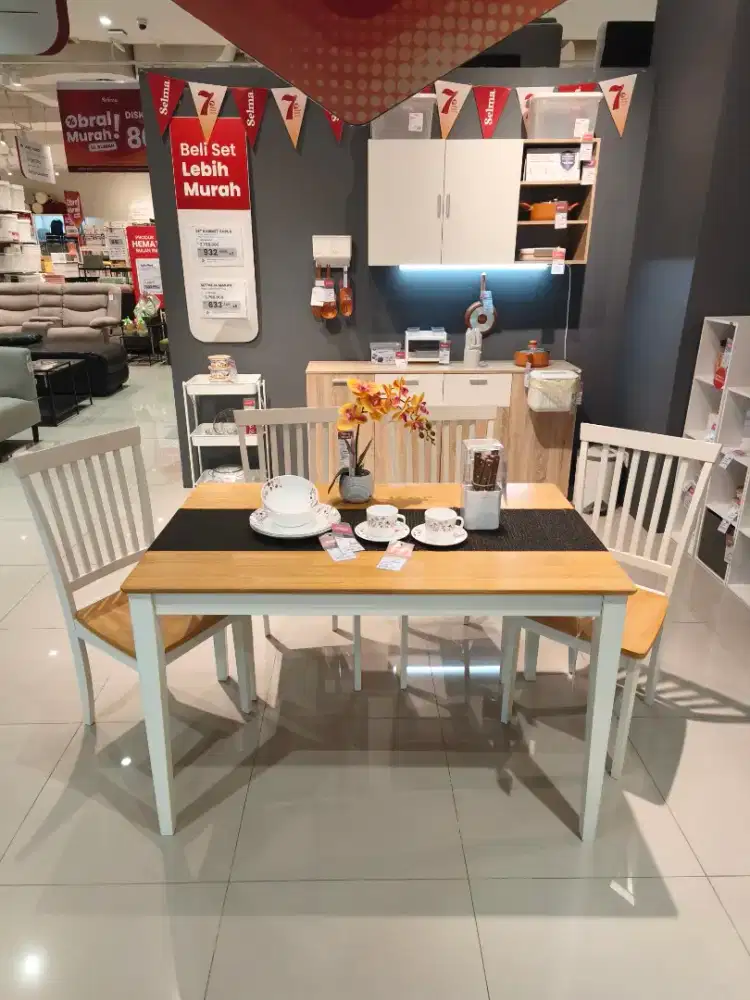 Set Meja Makan Kayu Mahoni Murah