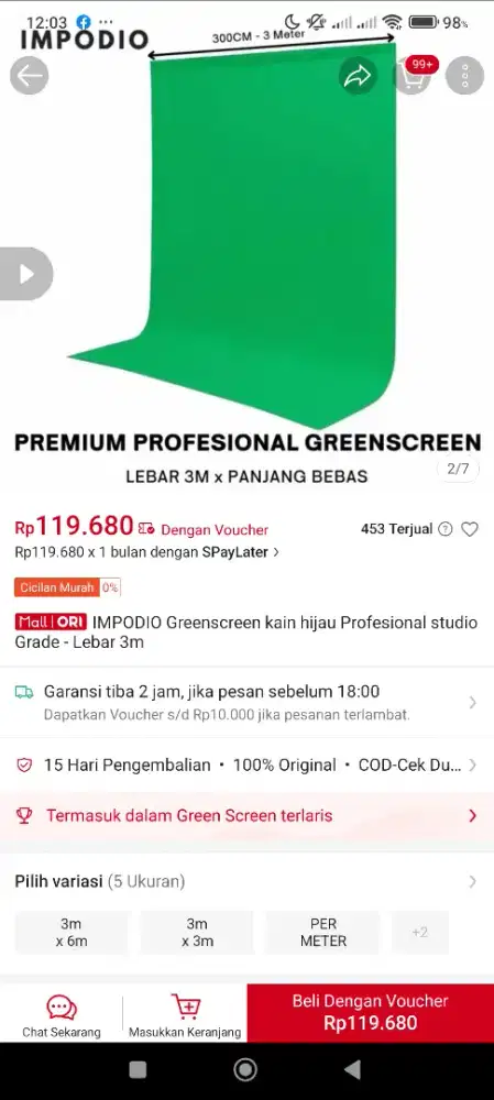 GREEN SCREEN DAN TIANG 2 METER