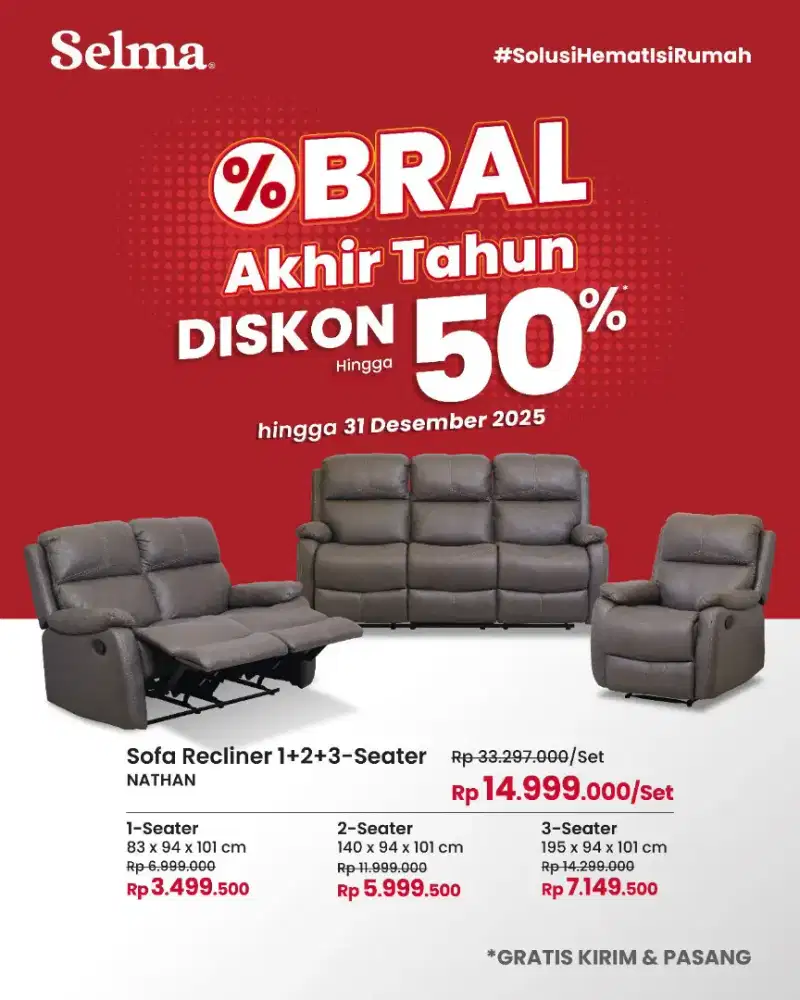Obral akhir Tahun diskon 50% Sofa Set Nathan diskon