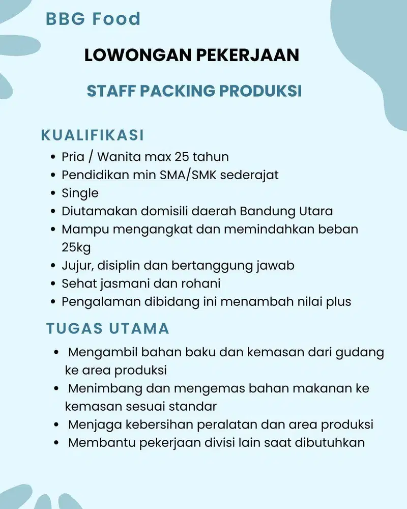 Lowongan Kerja Staff Packing Produksi