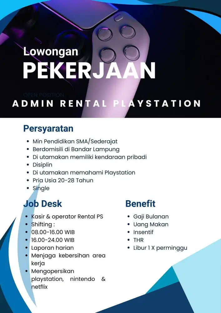 LOWONGAN KARYAWAN RENTAL PLAYSTATION
