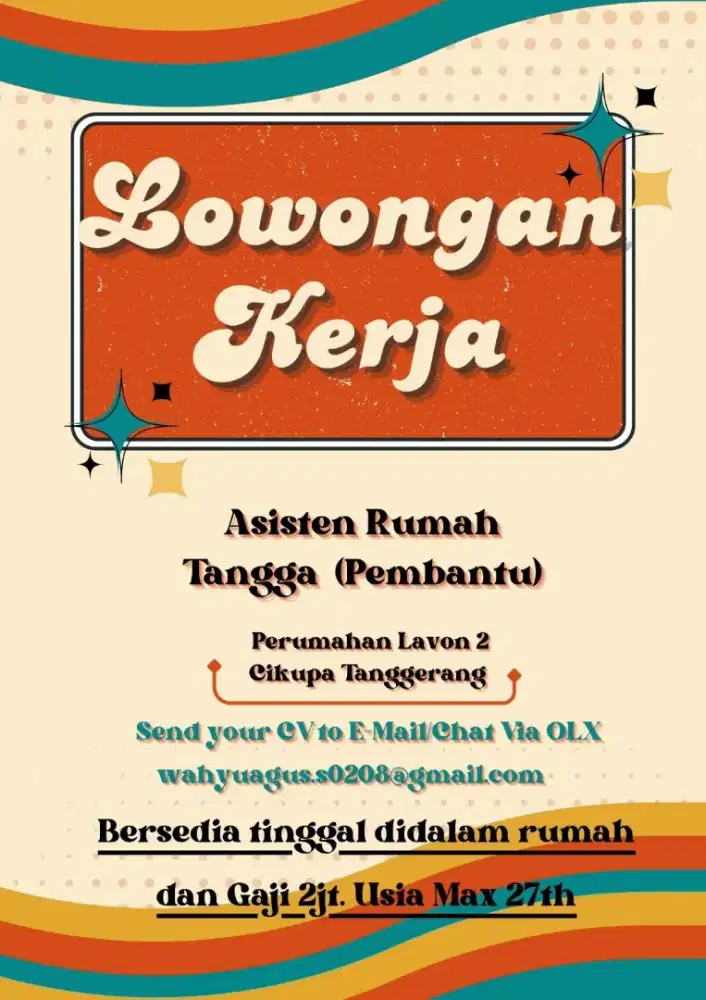 Dibutuhkan Segera Asisten Rumah Tangga / Pembantu
