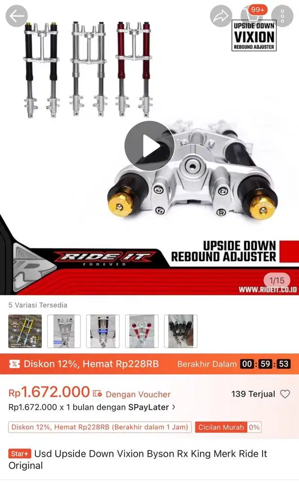 Shok Upside Down Vixion Byson Rx King Merk Ride It Original