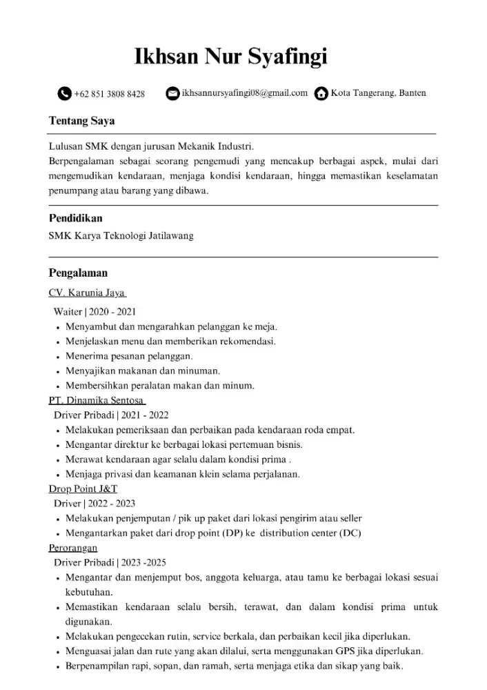 Mencari pekerjaan driver barang / pribadi