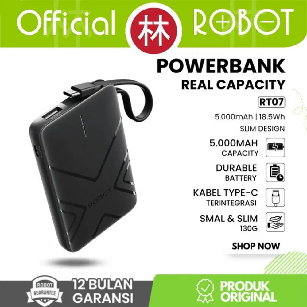 Robot RT07 Smart Powerbank Mini 37W 5000 mAh with Cable USB to Type C