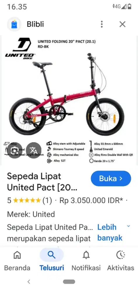 Sepeda lipat united PAC 2.0