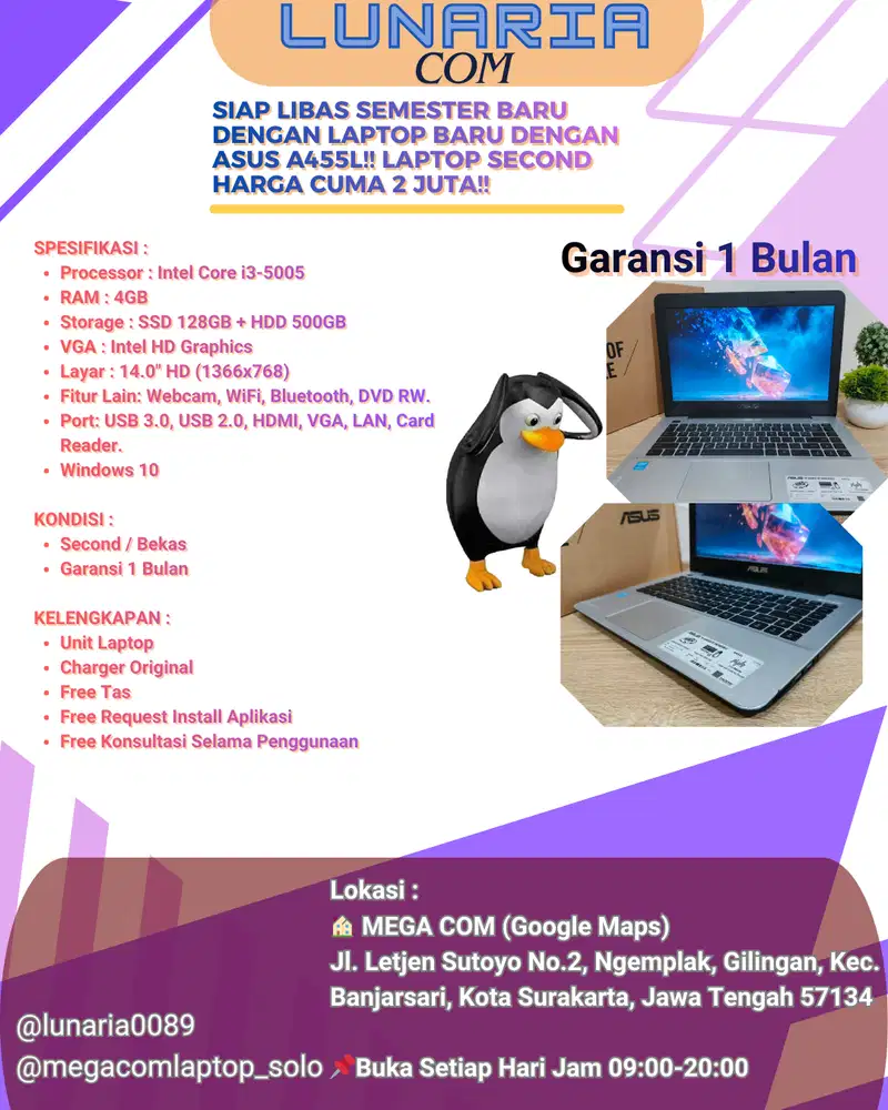 SIAP LIBAS SEMESTER BARU DENGAN LAPTOP ASUS A455L SECOND LIKE NEW!