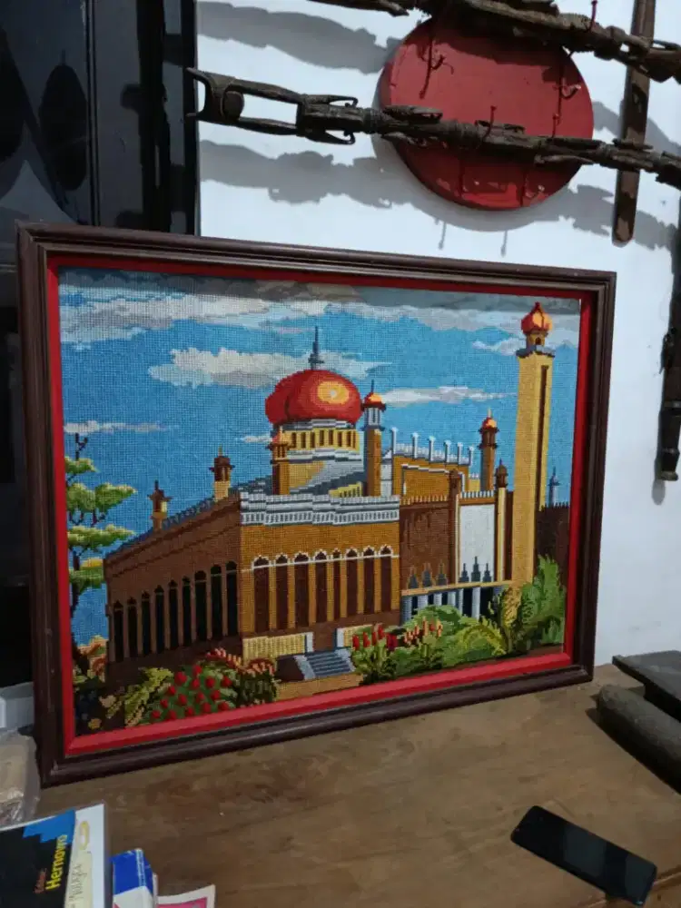 Kristik gambar masjid ukuran jumbo pajangan islami tempo dulu