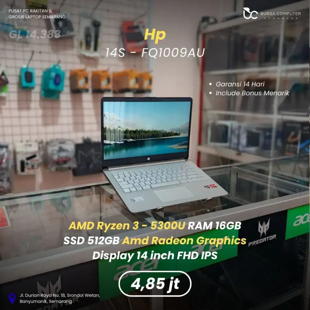 HP 14s-FQ1009AU | Ryzen 3 5300U 16GB 512GB