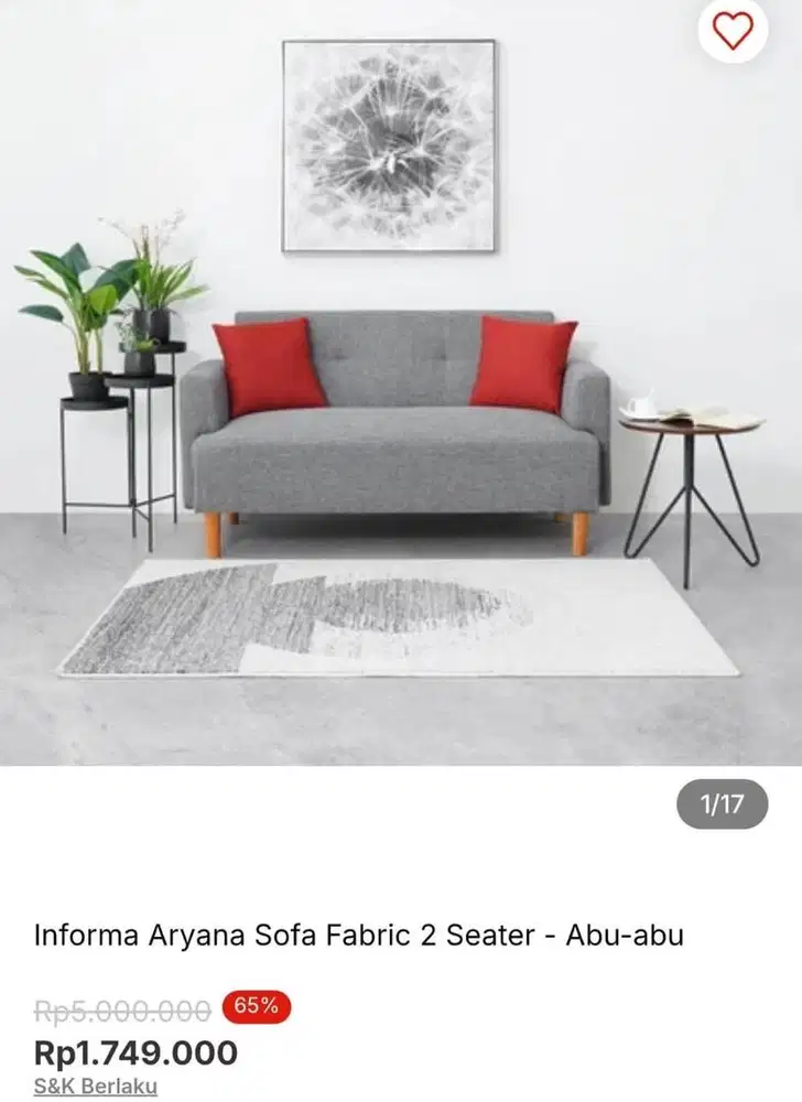 Informa Aryana Sofa Fabric 2 Seater - Abu-abu