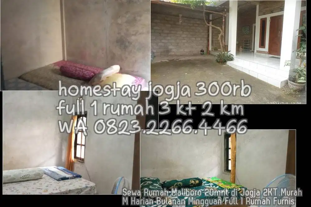 Sewa Rumah Maliboro 20mnt di Jogja 2KT Murah M Harian Bulanan Mingguan